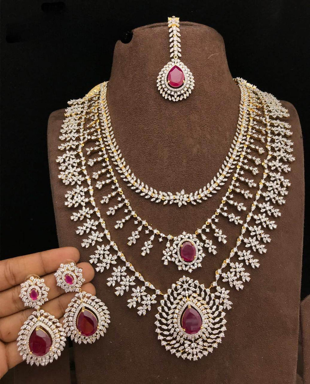 American Diamond Stones Bridal Layer Haram - Nakshatra Jewels