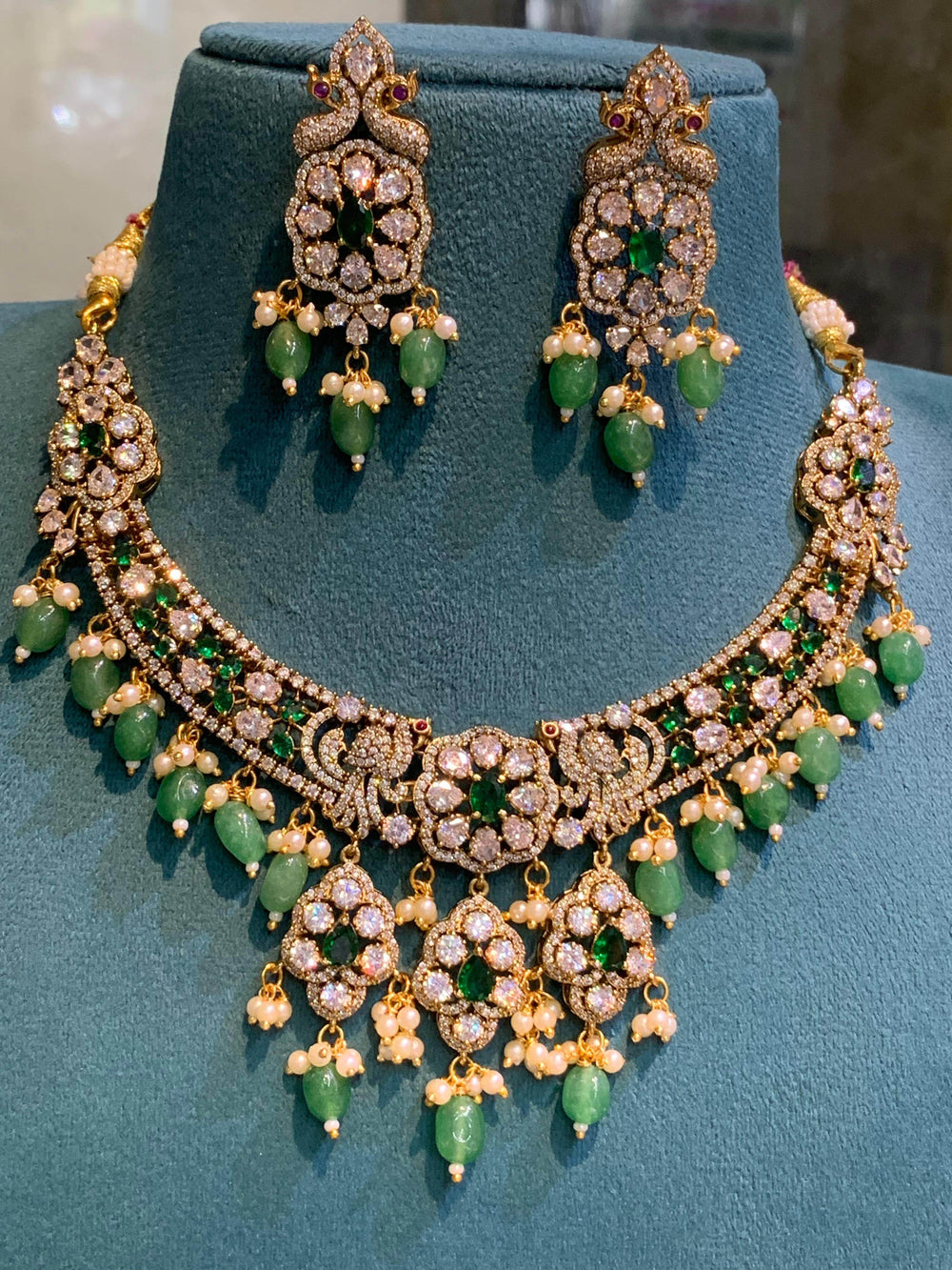 Victorian Polish with AD & Mossanite Stones Necklace - Nakshatra Jewels