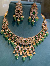Victorian Polish with AD & Mossanite Stones Necklace - Nakshatra Jewels