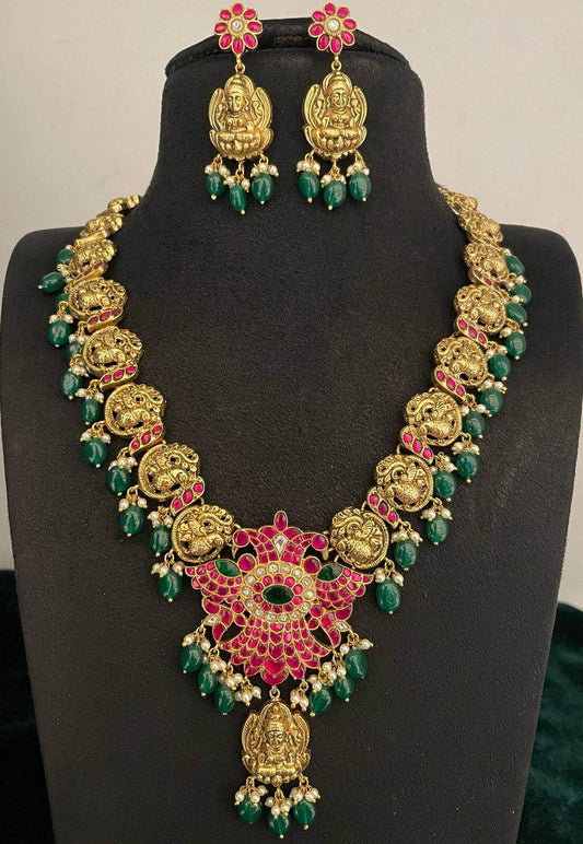 Nakshi work with Jadau Kundan Stones Bridal Necklace - Nakshatra Jewels