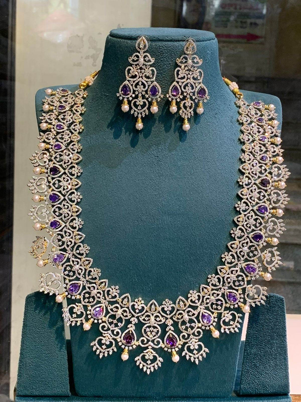 American Diamond Stones Bridal Haram - Nakshatra Jewels