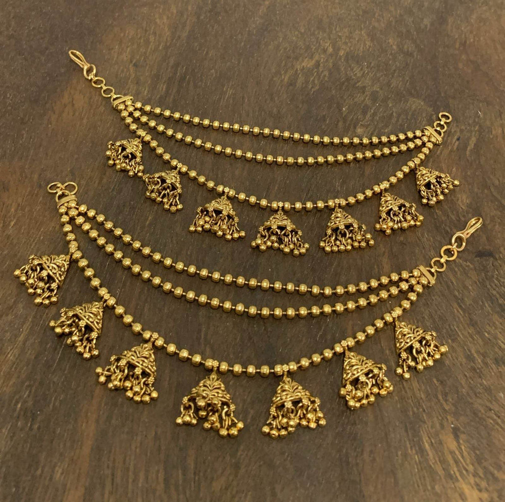 Premium Matt with Kempu Stones Ear Chains - Nakshatra Jewels