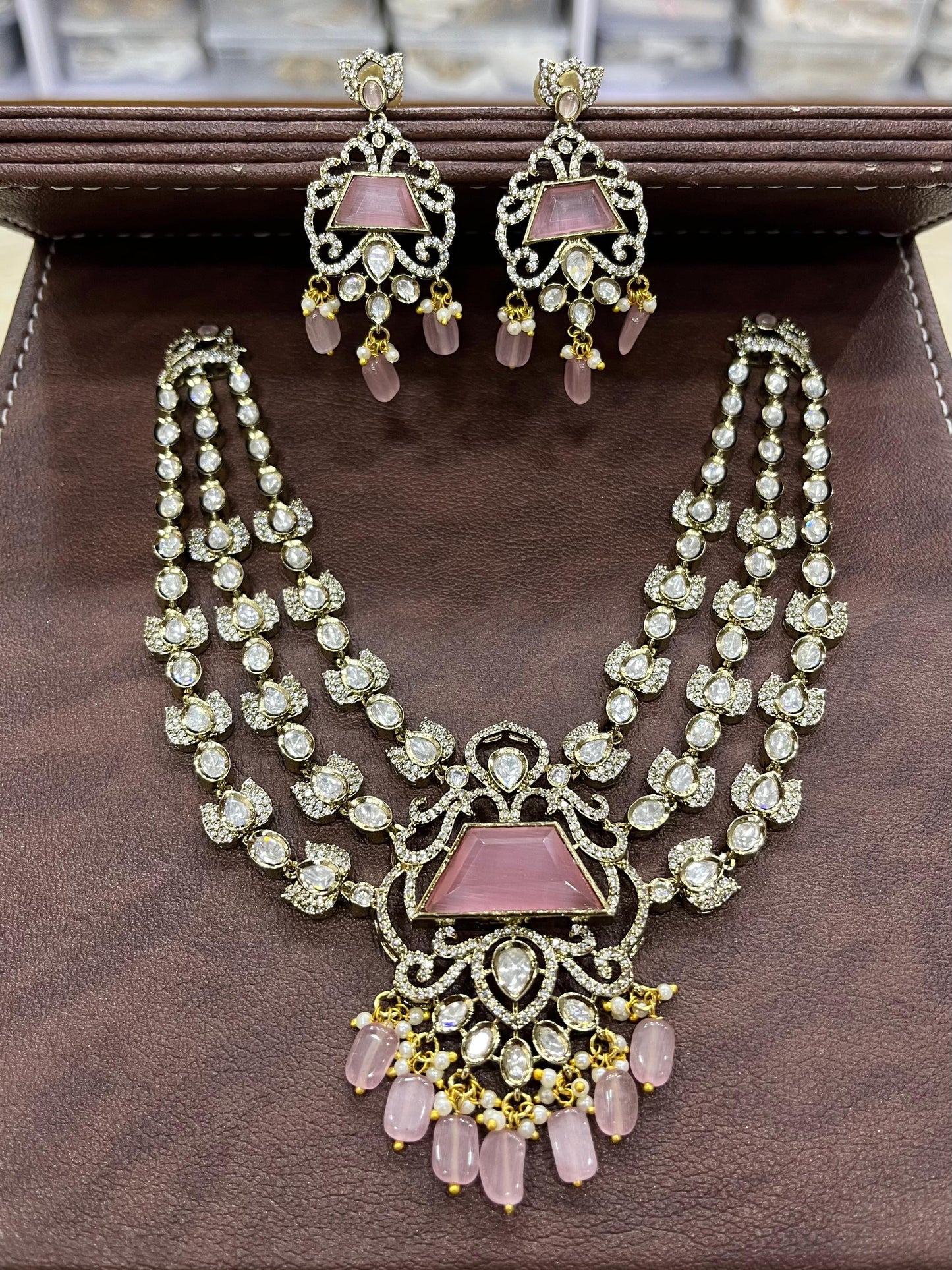 Victorian Polish with AD & Mossianite Stones Bridal Necklace