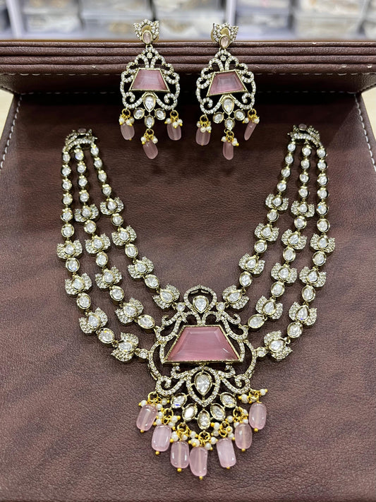 Victorian Polish with AD & Mossianite Stones Bridal Necklace