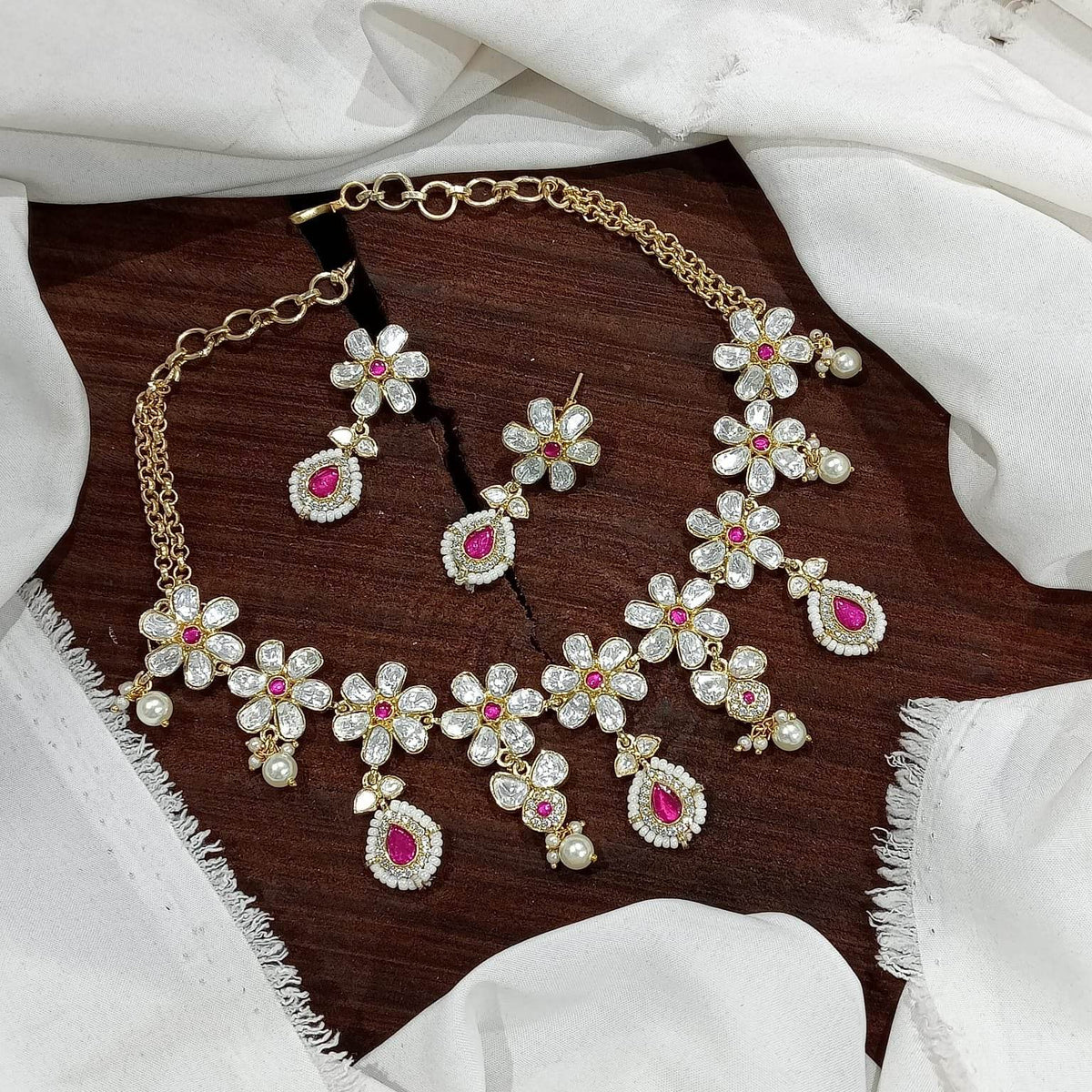 Mossanite with Kundan Stones Bridal Necklace