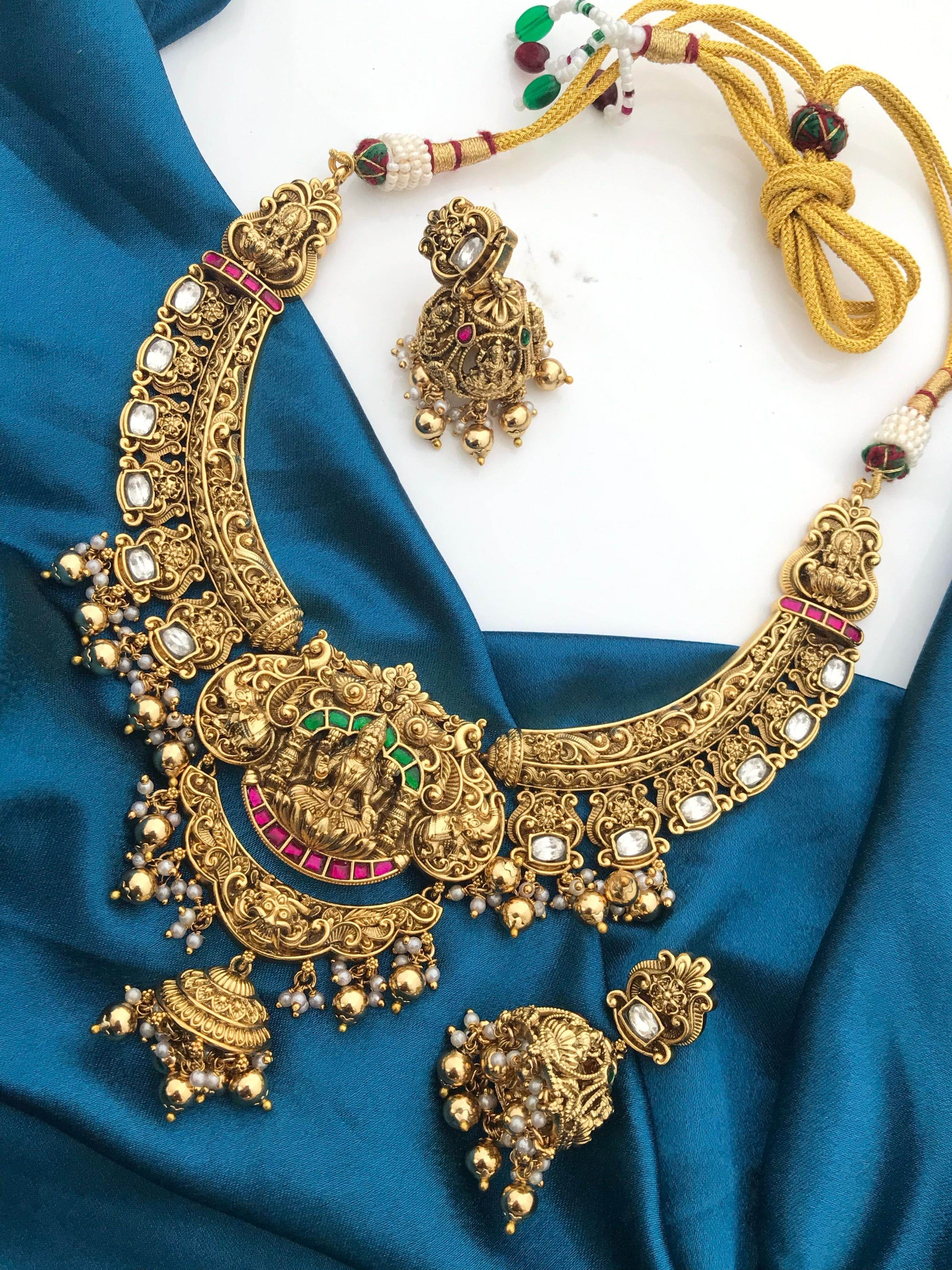 Nakshi Work with Jaadu Kundan Stones Bridal Necklace - Nakshatra Jewels