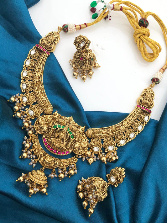 Nakshi Work with Jaadu Kundan Stones Bridal Necklace - Nakshatra Jewels