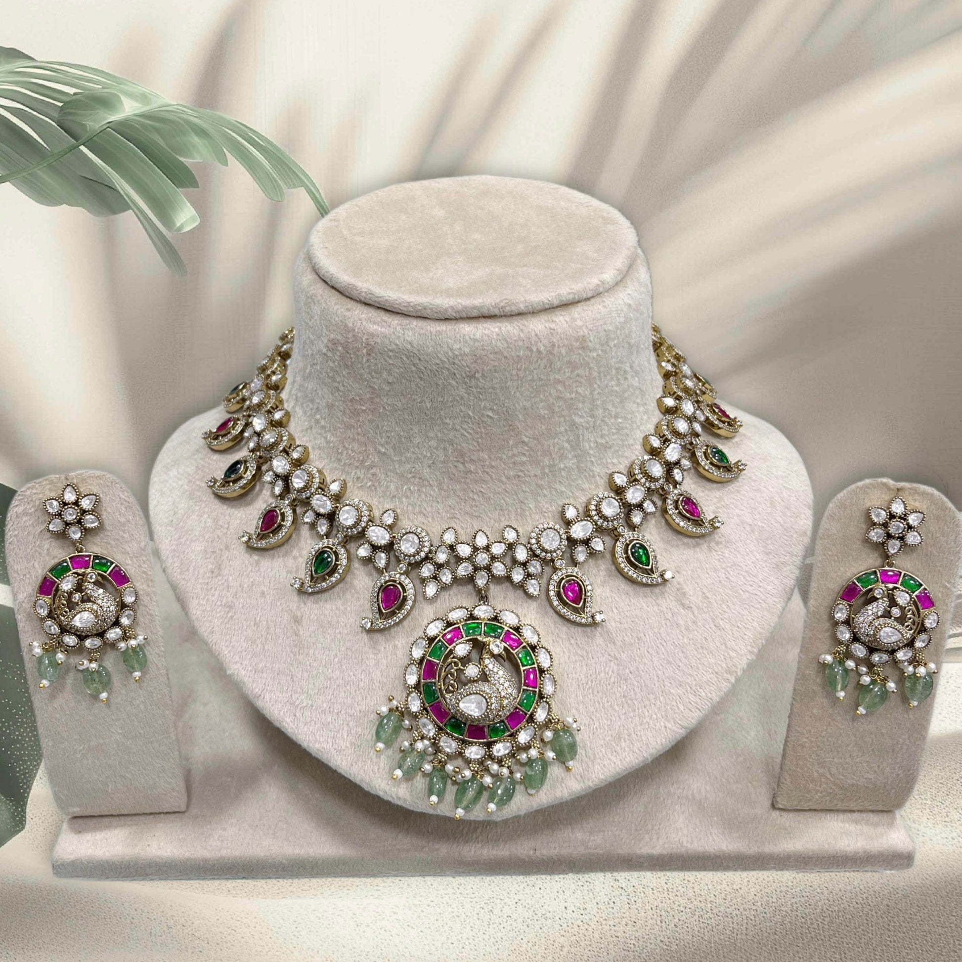 Victorian Polish with Moissanite & Kundan Stones Bridal Necklace - Nakshatra Jewels