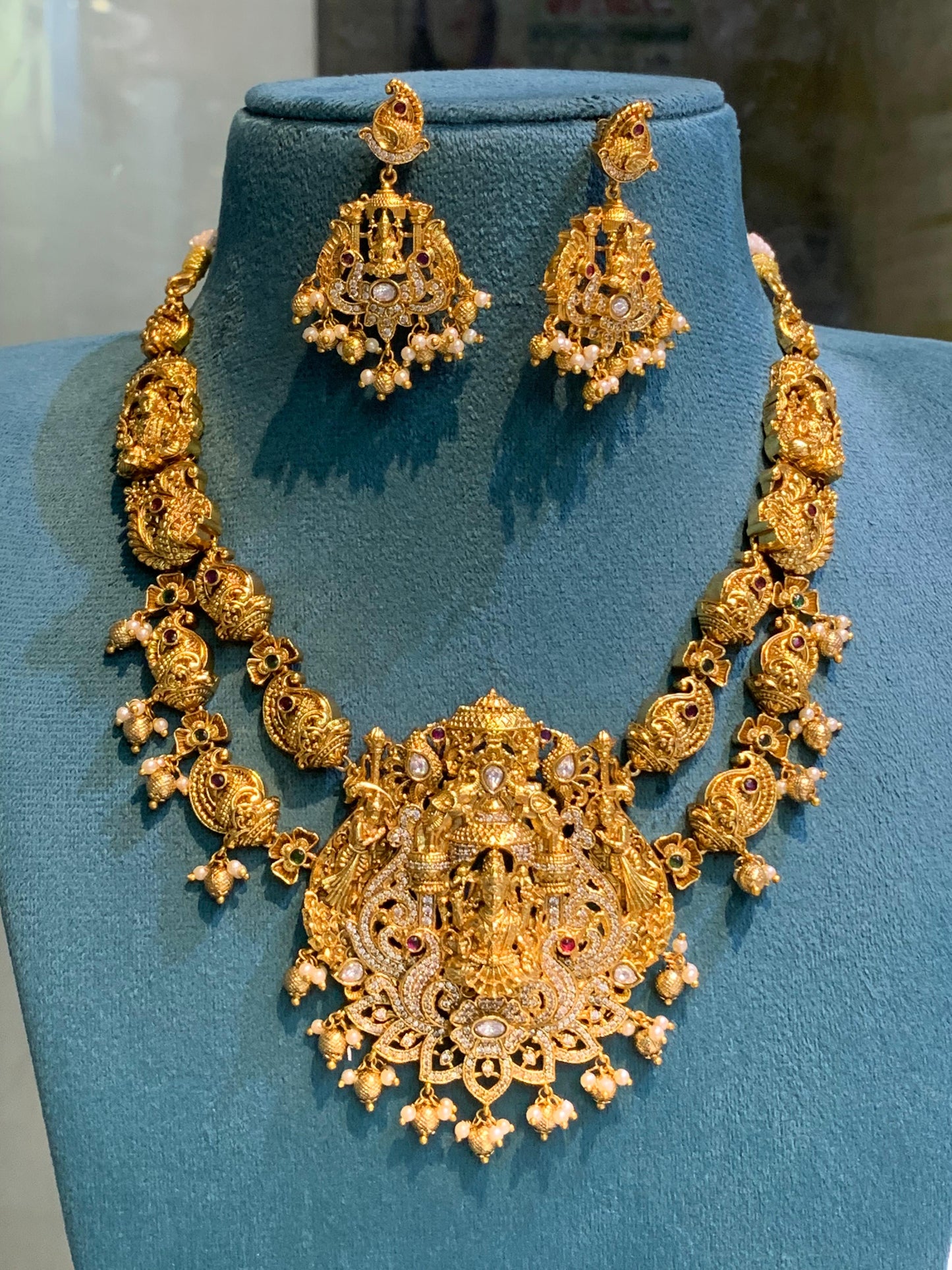 Nagasi Work with Kempu & AD Stones Bridal Necklace