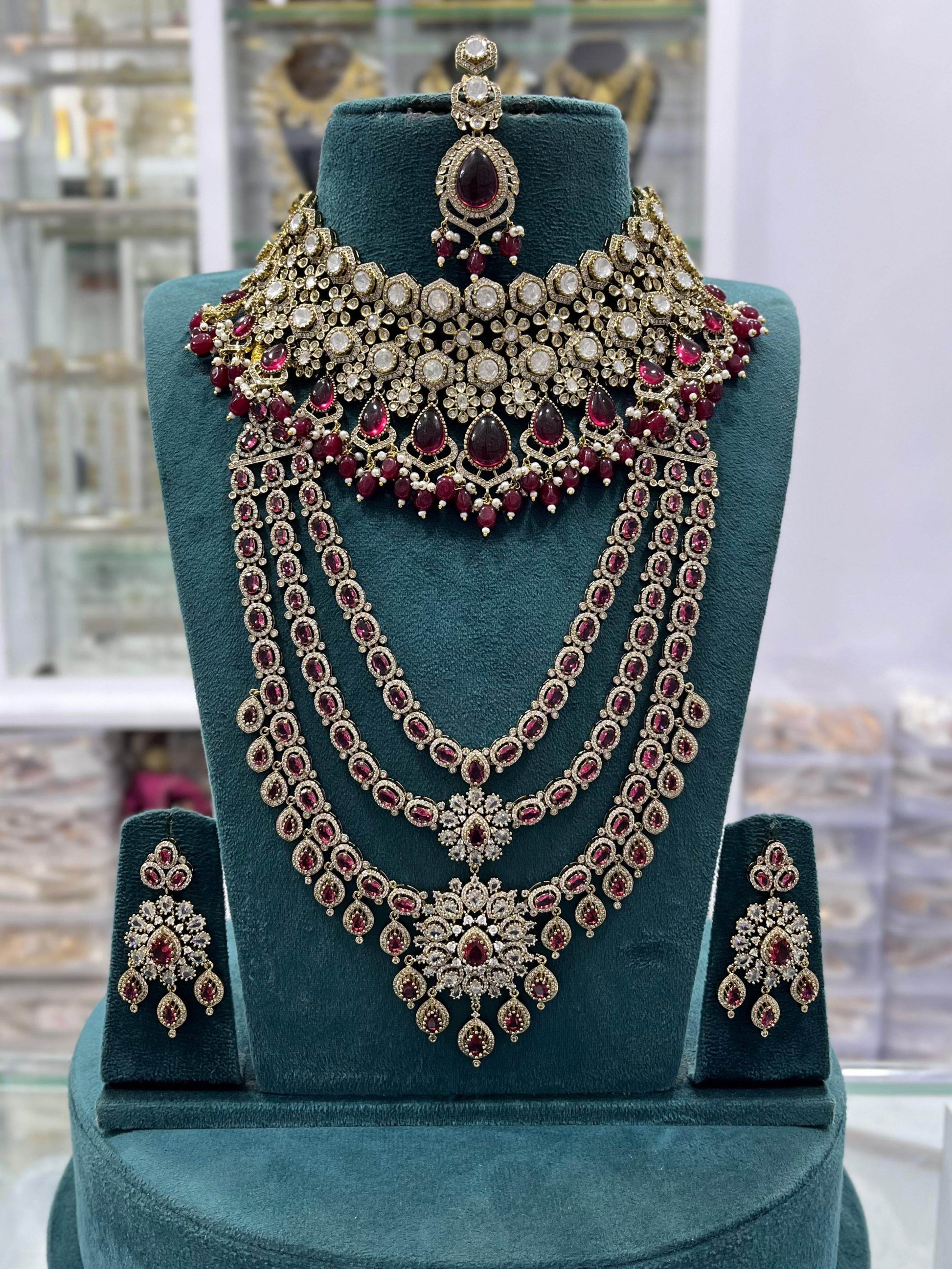 Victorian Polish with Moissanite Stones Bridal Combo - Nakshatra Jewels