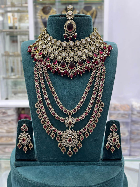 Victorian Polish with Moissanite Stones Bridal Combo - Nakshatra Jewels