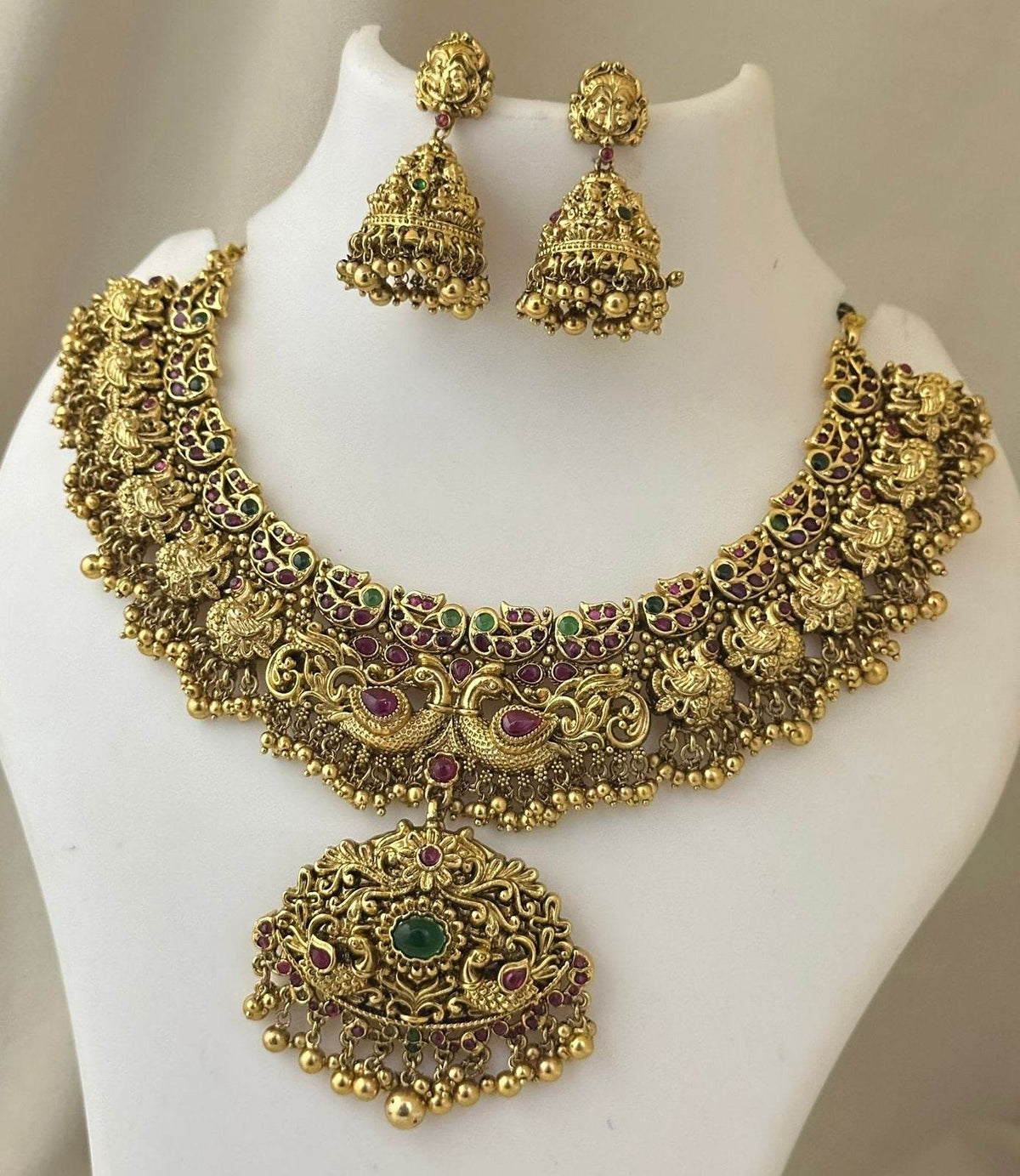 Nagasi Work with Kempu Stones Bridal Necklace