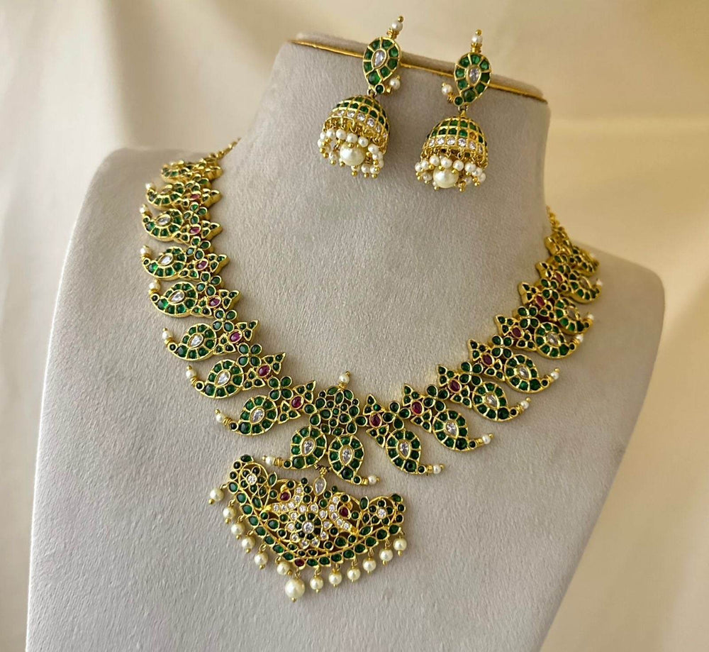Nagasi Work with Kempu Stones Bridal Necklace - Nakshatra Jewels