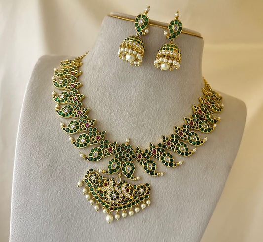 Nagasi Work with Kempu Stones Bridal Necklace