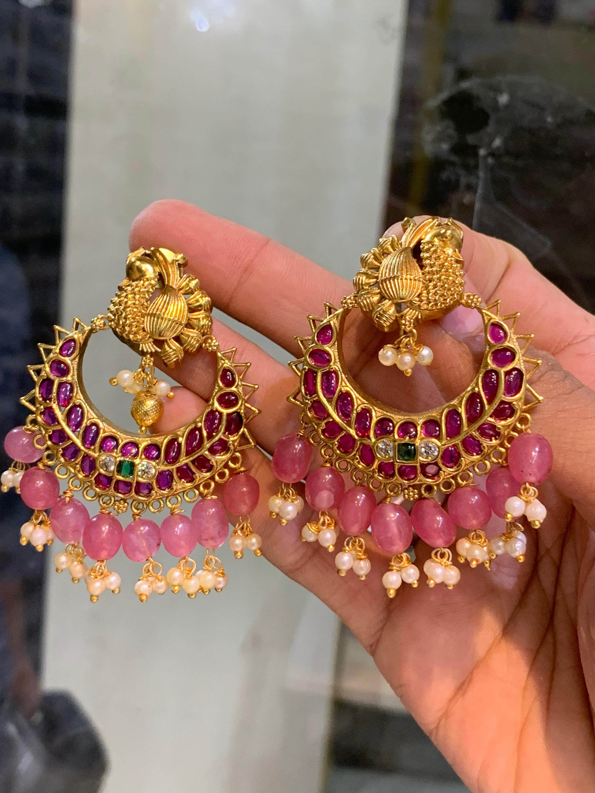 Premium Matt with Kempu Stones Earrings