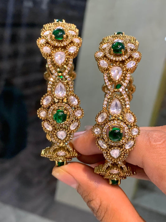 Victorian Polish with AD & Moissanite Stone Bangles - Nakshatra Jewels