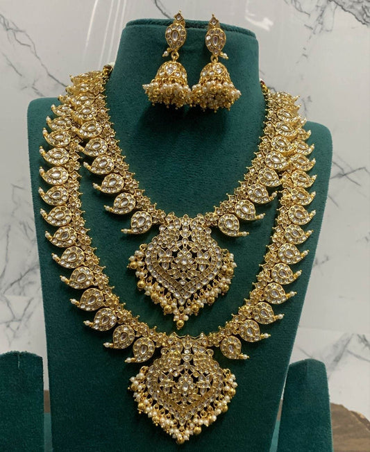 Nagasi Work with Kempu Stones Bridal Combo Set - Nakshatra Jewels