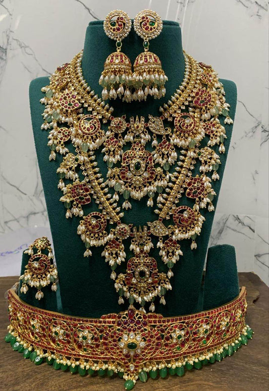 Kundan Stones With Guttapusal Bridal Combo Set - Nakshatra Jewels
