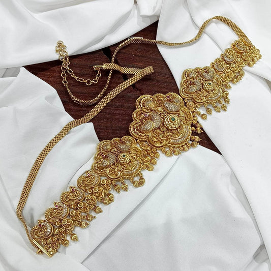 Nagasi Work with Kempu Stones Hip Chain - Nakshatra Jewels