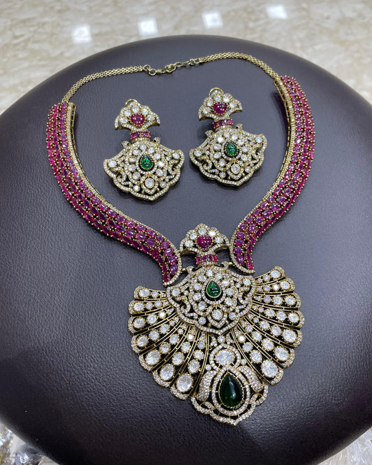 Victorian Polish AD and Mossianite Stones Bridal Necklace