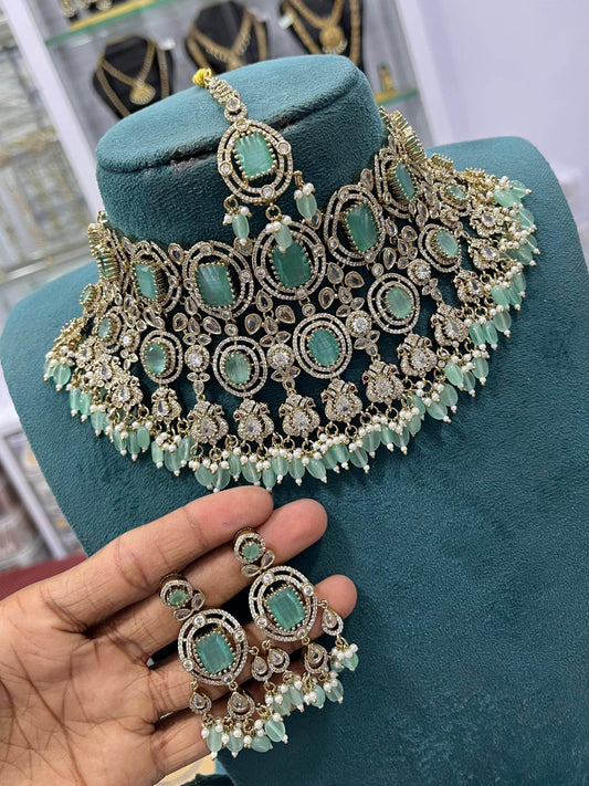 Victorian Polish with AD Stones Bridal Choker - Nakshatra Jewels
