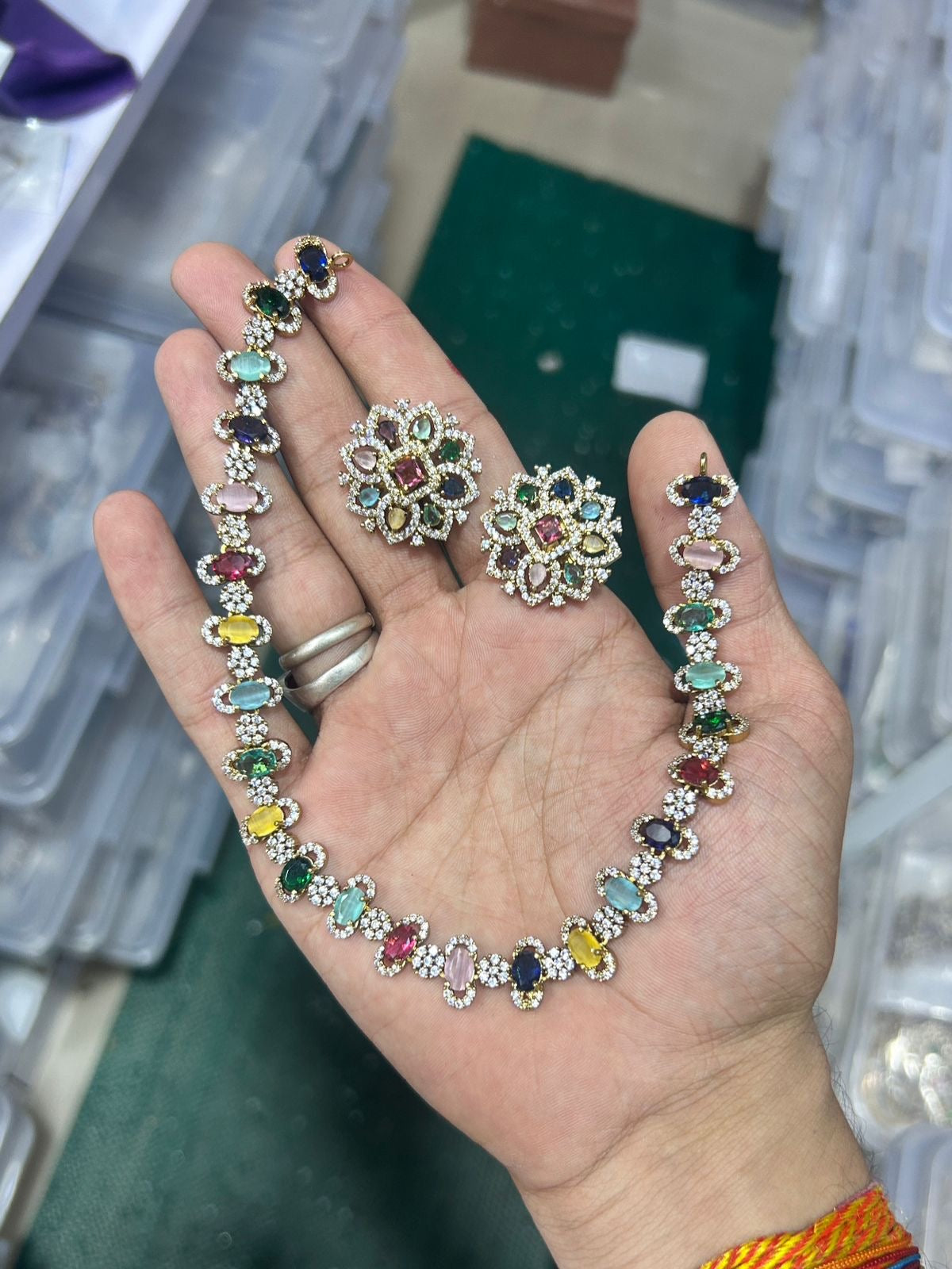 Victorian Polish Multi Colour AD Stones Necklace
