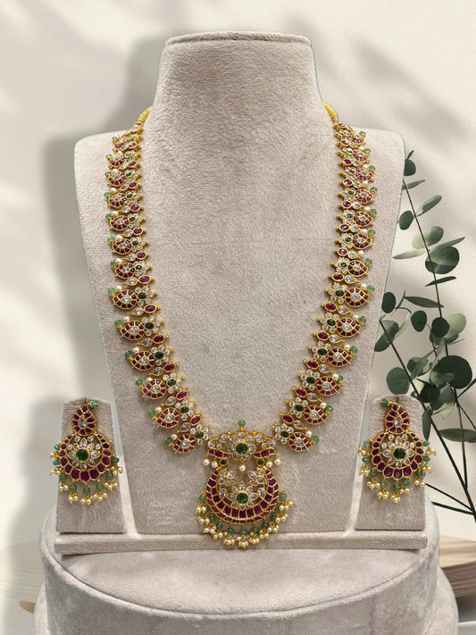 Nakshi work with Kempu Stones Bridal Haram