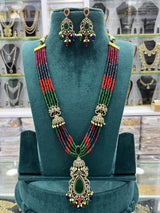 Victorian Polish AD Stones Pendent with Beads Haram - Nakshatra Jewels