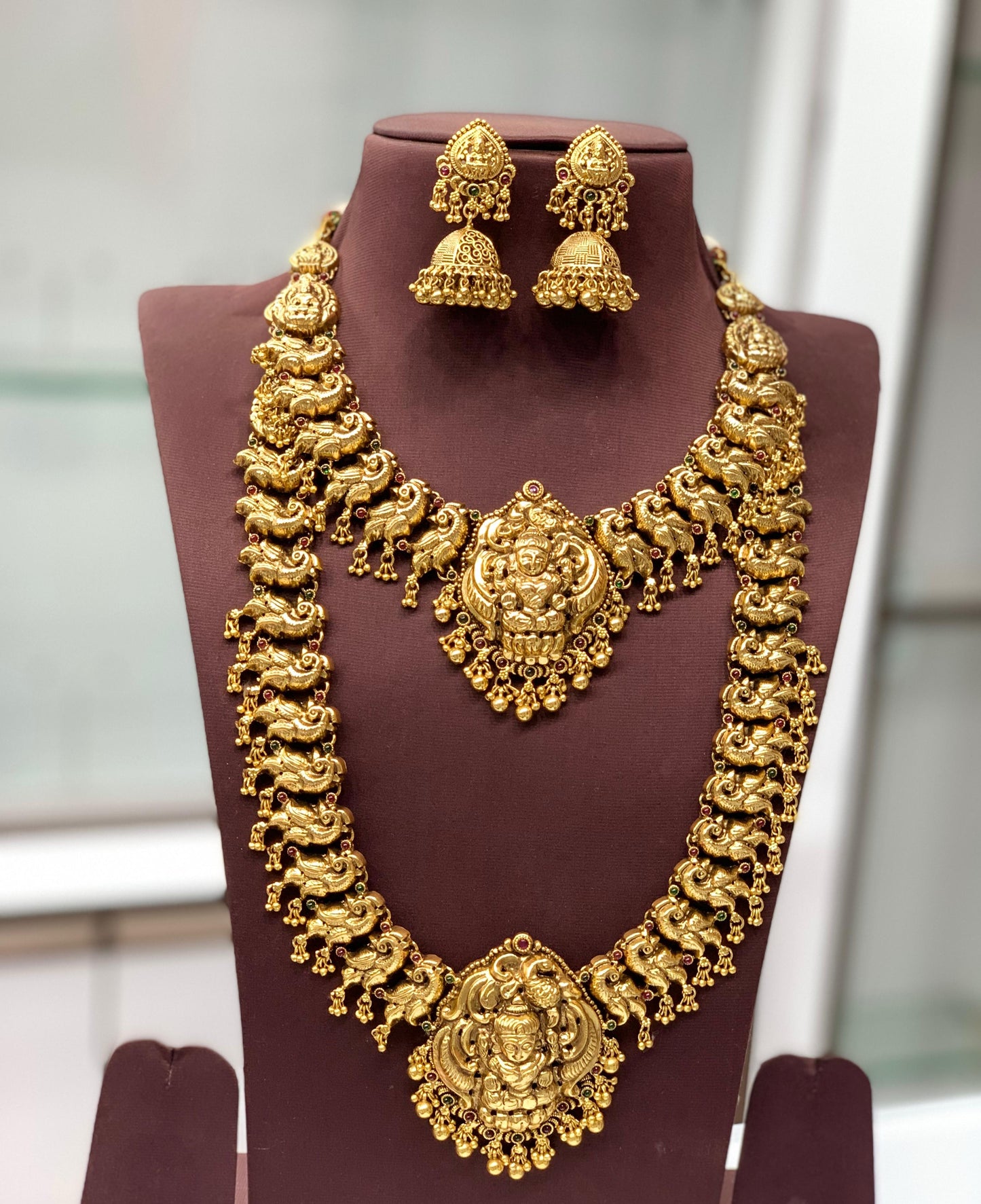 Nakshi Work with Kempu Stones Bridal Combo Set