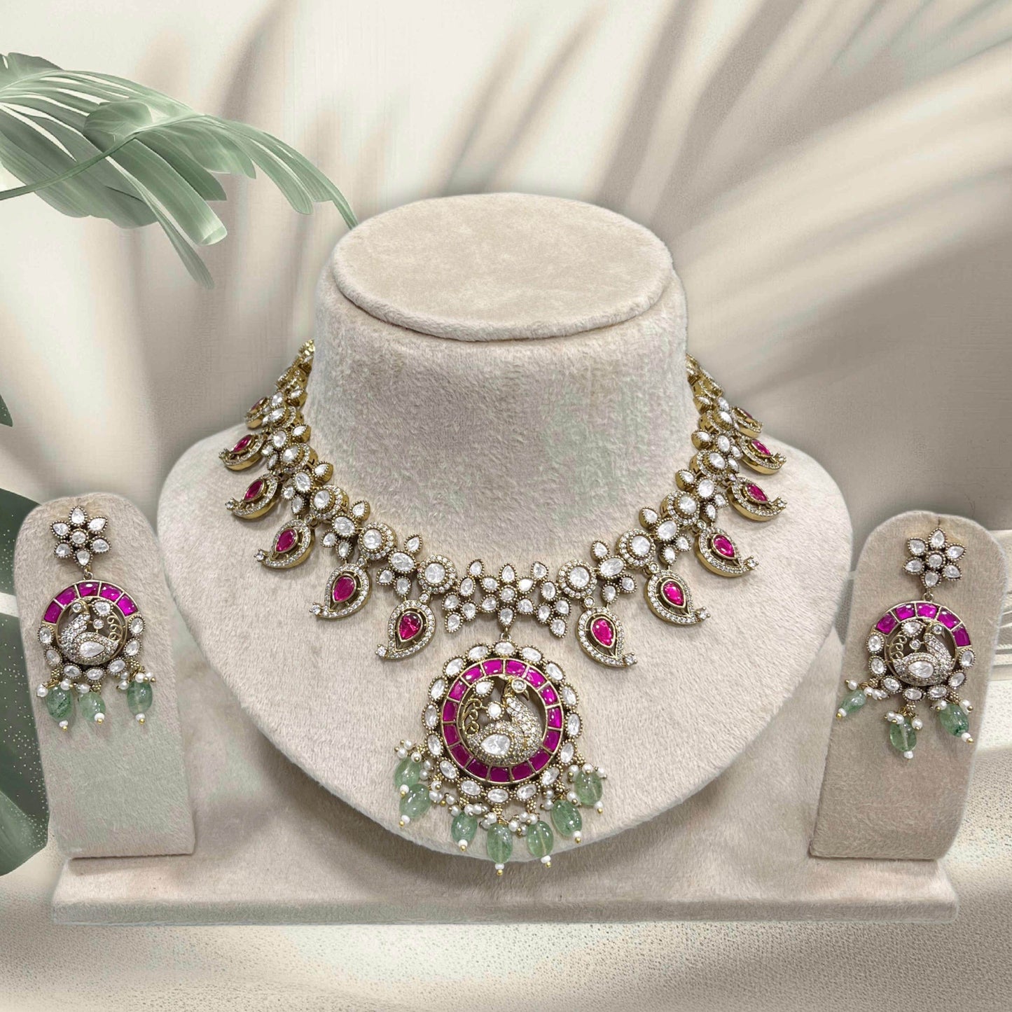 Victorian Polish with Moissanite & Kundan Stones Bridal Necklace - Nakshatra Jewels