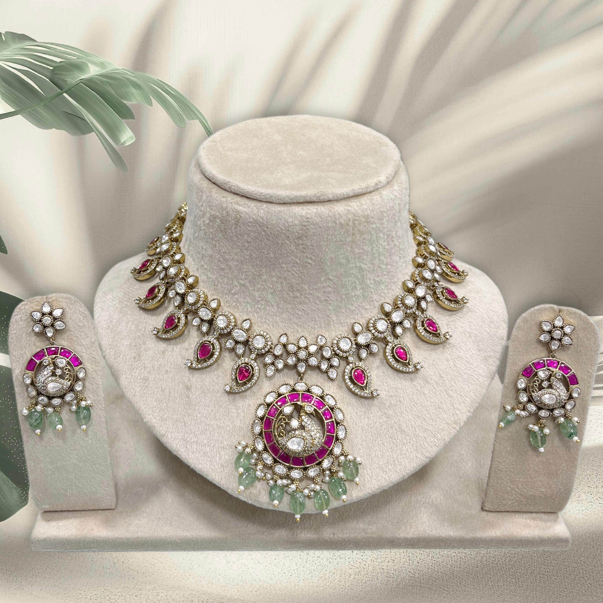 Victorian Polish with Moissanite & Kundan Stones Bridal Necklace - Nakshatra Jewels