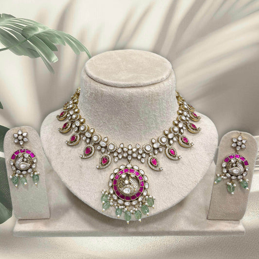 Victorian Polish with Moissanite & Kundan Stones Bridal Necklace - Nakshatra Jewels