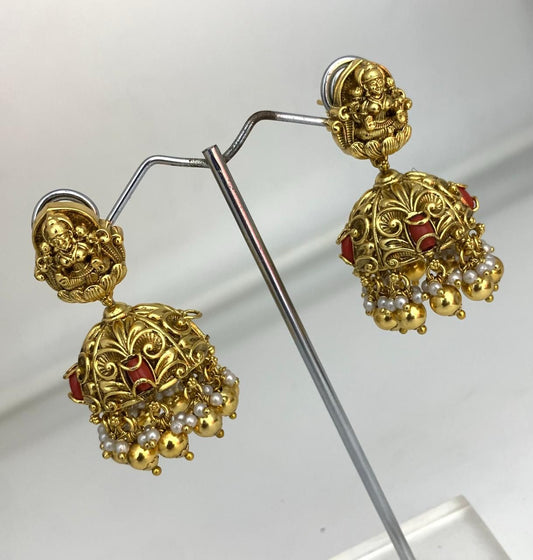 Nakshi Work with Coral Beads Earrings