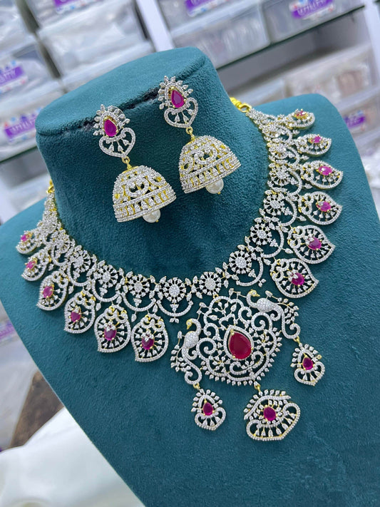 American Diamond Stones Bridal Necklace - Nakshatra Jewels
