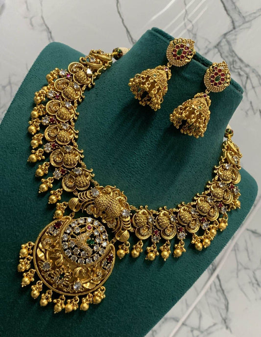 Nakshi Work with AD Stones Bridal Necklace - Nakshatra Jewels