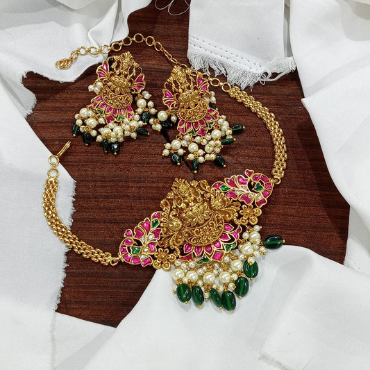 Nakshi Work with AD & Jaadu Kundan Stones Bridal Choker