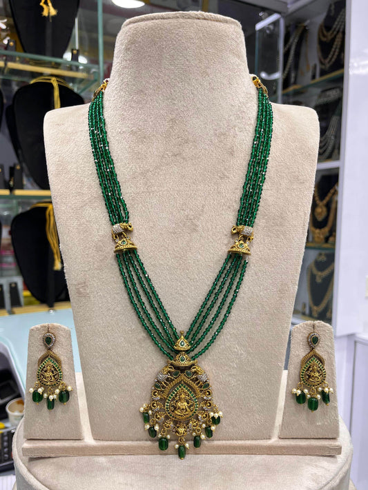 Nagasi work with AD Stones Pendent Beads Haram - Nakshatra Jewels