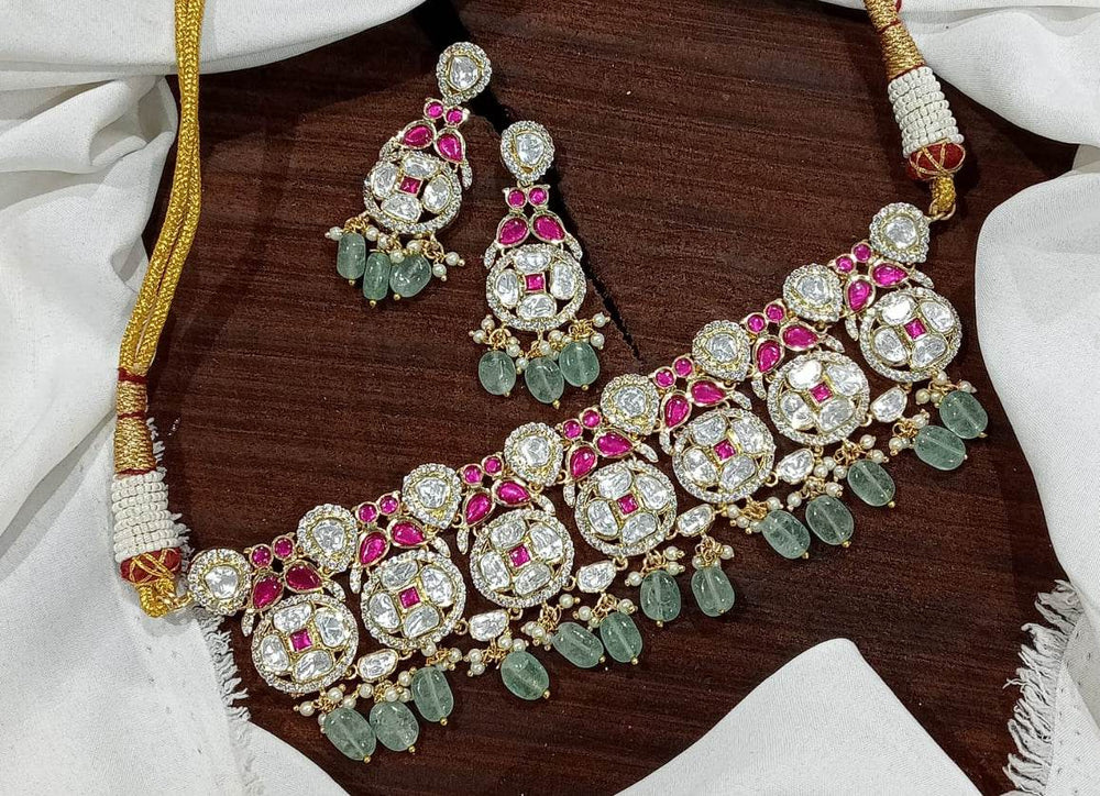 Mossanite with Kundan Stones Bridal Necklace - Nakshatra Jewels