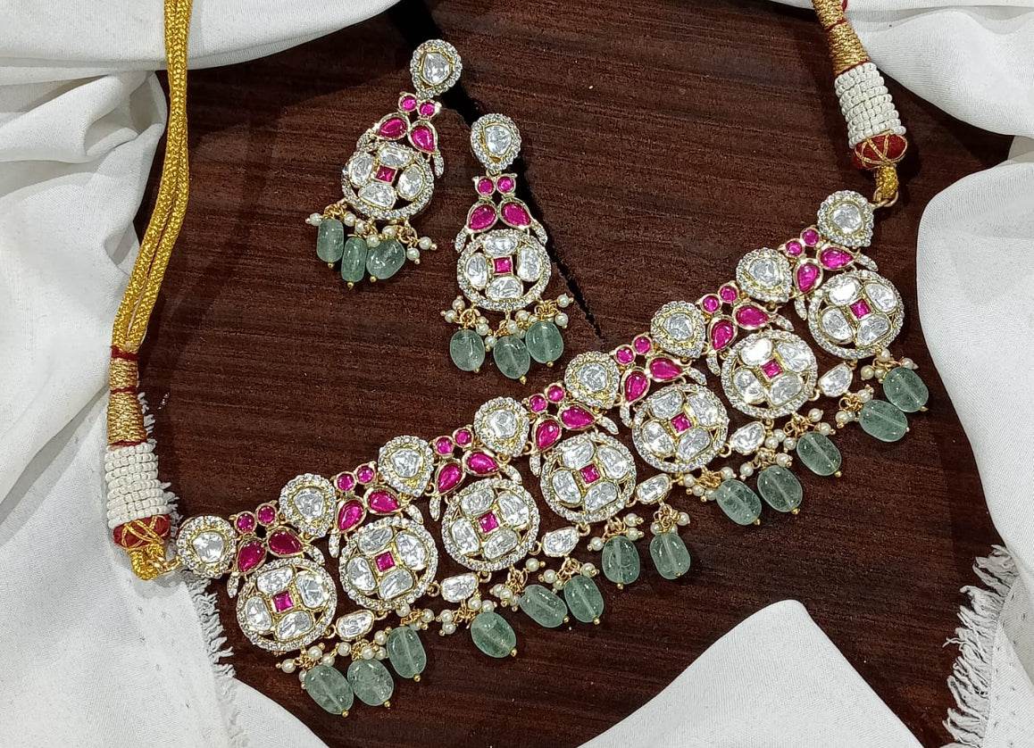 Mossanite with Kundan Stones Bridal Necklace