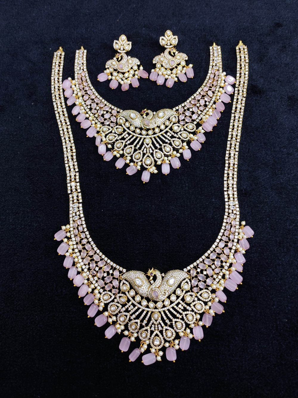 Victorian Polish with AD Stones Bridal Combo Set - Nakshatra Jewels