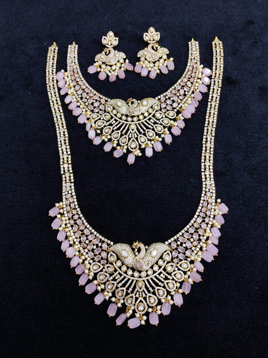 Victorian Polish with AD Stones Bridal Combo Set - Nakshatra Jewels