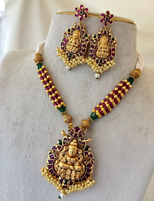 Nagasi Work with Kempu Stones Bridal Necklace