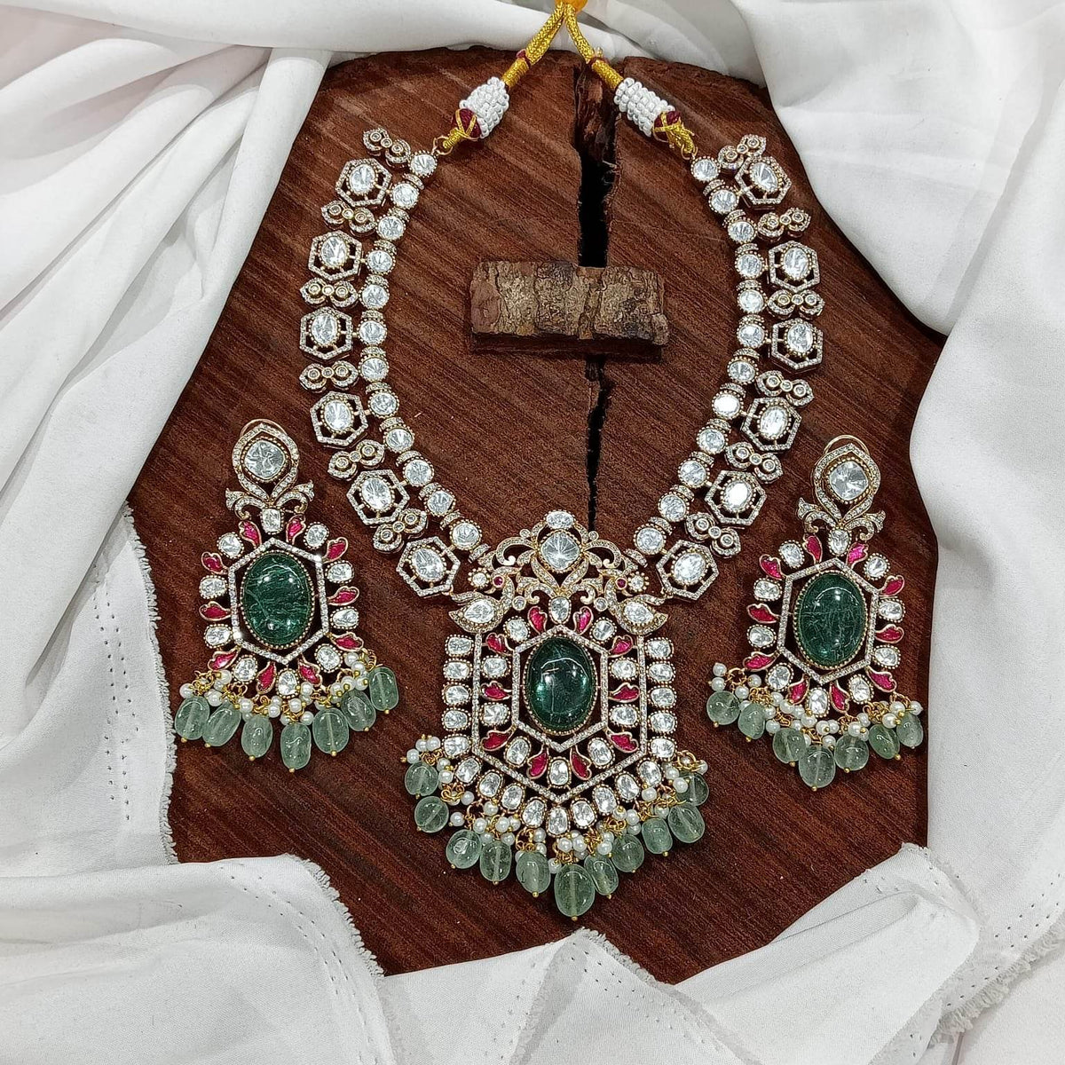 Mossanite with Kundan Stones Bridal Necklace