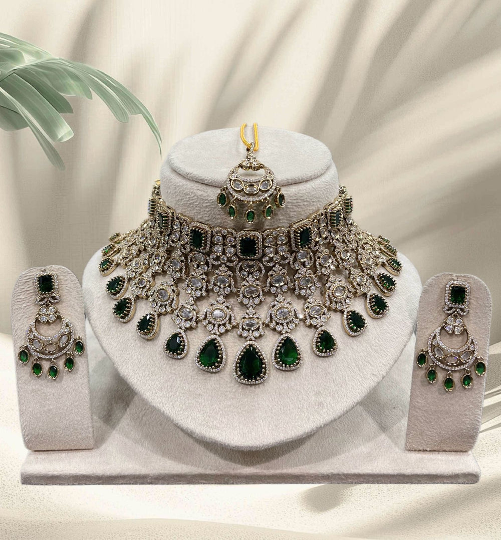 Victorian Polish with AD & Mossianite Stones Bridal Choker