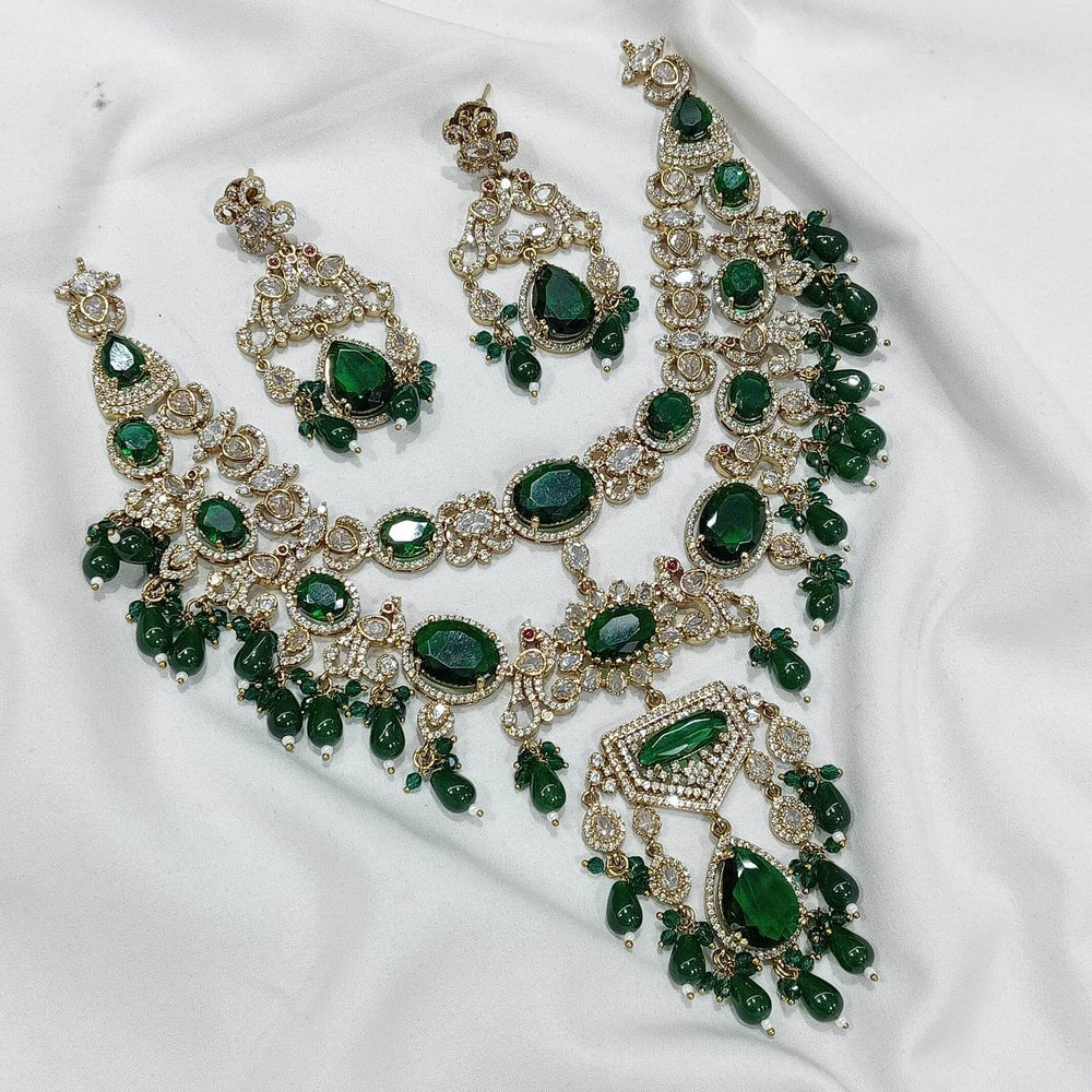 Vicotrian Polish AD Stones Bridal Layer Necklace - Nakshatra Jewels