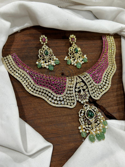 Victorian Polish AD Stones Bridal Designer Neck Set