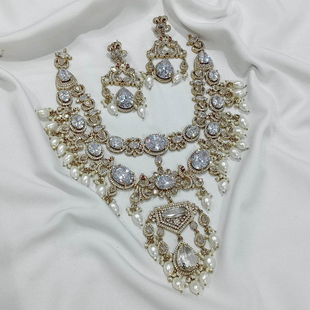 Vicotrian Polish AD Stones Bridal Layer Necklace - Nakshatra Jewels