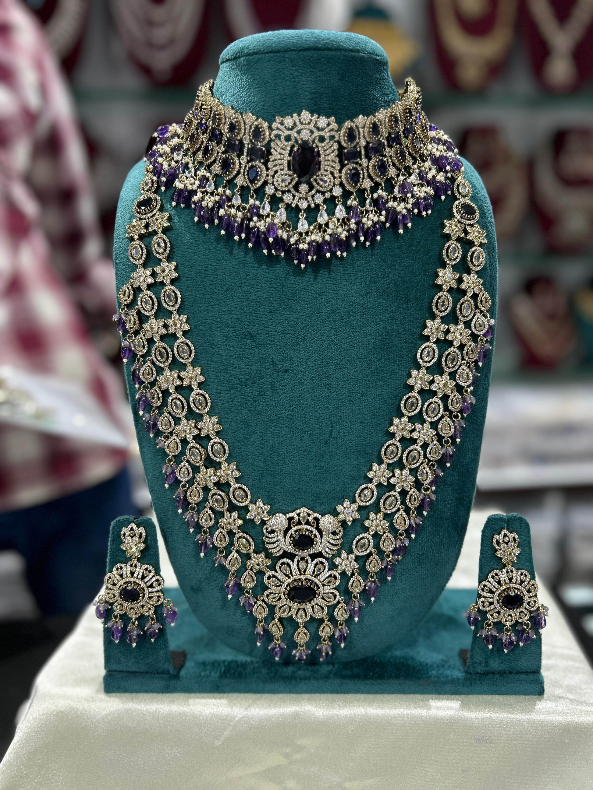 Victorian Polish with Moissanite Stones Bridal Combo - Nakshatra Jewels