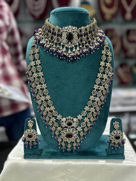 Victorian Polish with Moissanite Stones Bridal Combo - Nakshatra Jewels