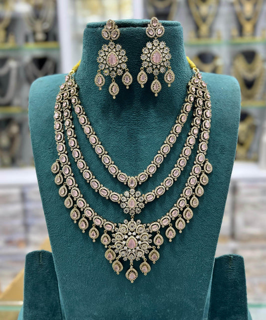 Victorian Polish with AD Stones Bridal Layer Haram - Nakshatra Jewels